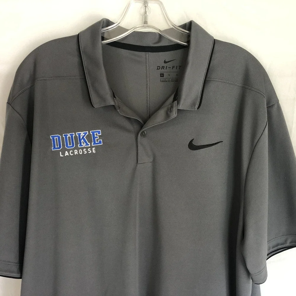 Duke Blue Devils Polo Shirt Mens XL Gray NCAA Lacrosse Nike Dri Fit Performance